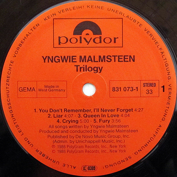 Yngwie J. Malmsteen* : Trilogy (LP, Album)