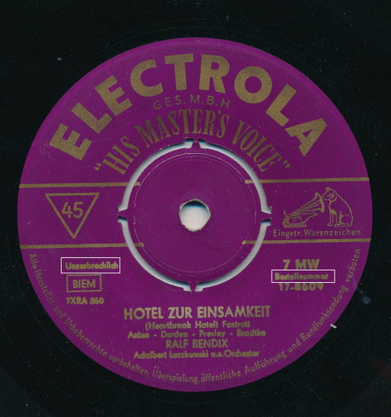 Ralf Bendix : Hotel Zur Einsamkeit (7", Single, Mono, 4-p)