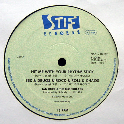 Ian Dury And The Blockheads : Hit Me With Your Rhythm Stick (Remixed By Paul Hardcastle) (12")