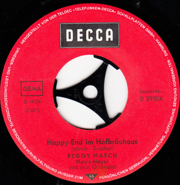 Peggy March : Happy End Im Hofbräuhaus / In Der Carnaby Street (7", Single)