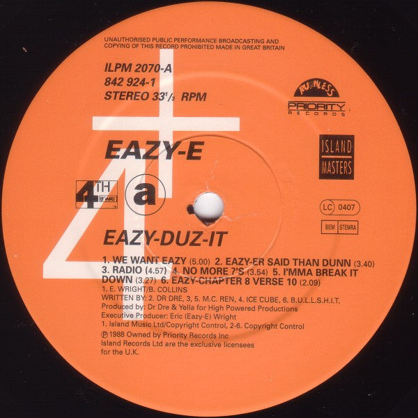 Eazy-E : Eazy-Duz-It (LP, Album, RE)