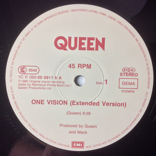 Queen : One Vision (Extended Vision) (12", Maxi)