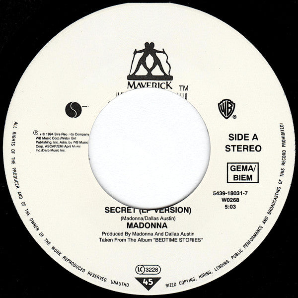 Madonna : Secret (7", Single)