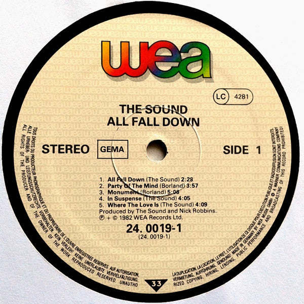 The Sound (2) : All Fall Down (LP, Album)