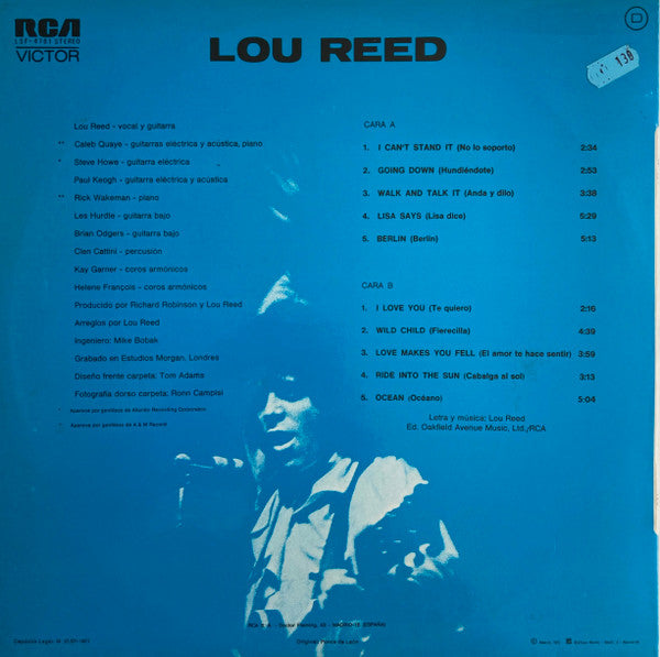 Lou Reed : Lou Reed (LP, Album, RE, Dee)