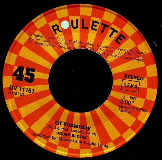Bobby Bloom : Where Are We Going / Of Yesterday (7", Single)