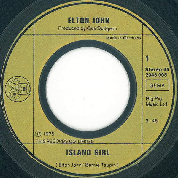 Elton John : Island Girl (7", Single)