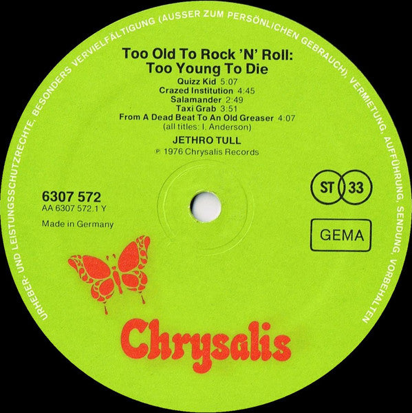 Jethro Tull : Too Old To Rock 'N' Roll: Too Young To Die! (LP, Album, Gat)