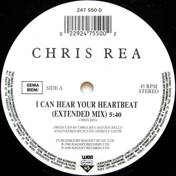 Chris Rea : I Can Hear Your Heartbeat (Extended Mix) (12", Maxi)