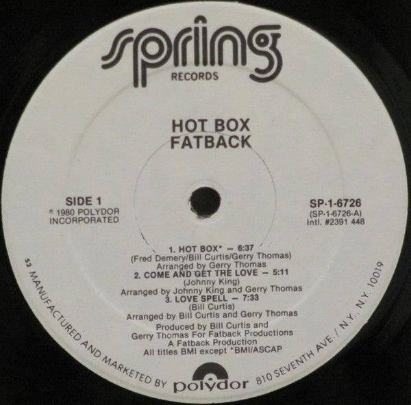 Fatback* : Hot Box (LP, Album, Promo, 53 )