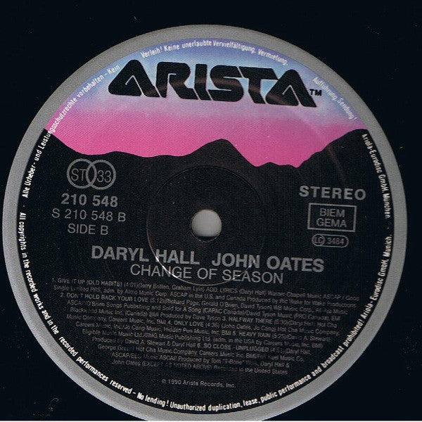 Daryl Hall & John Oates : Change Of Season (LP, Album)