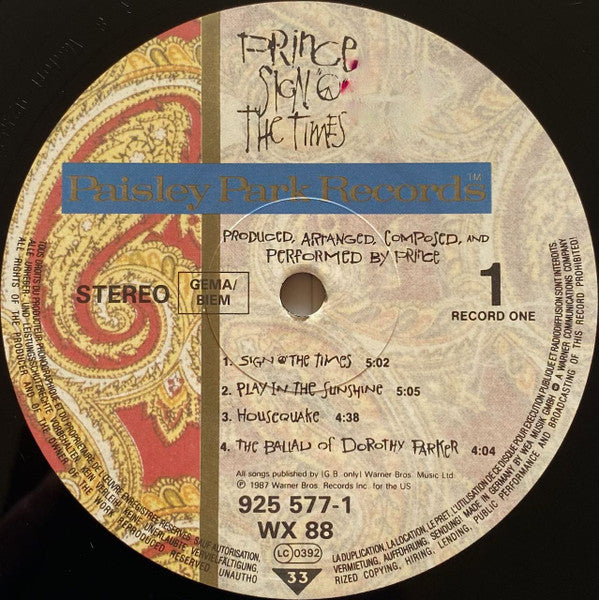 Prince : Sign "O" The Times (2xLP, Album, RSA)