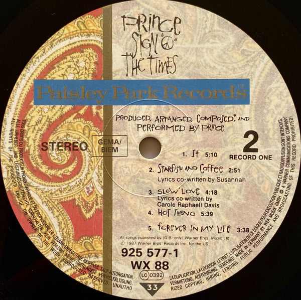 Prince : Sign "O" The Times (2xLP, Album, RSA)
