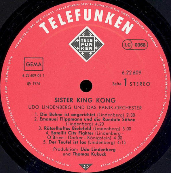 Udo Lindenberg & Das Panik-Orchester* : Sister King Kong (LP, Album, Gat)