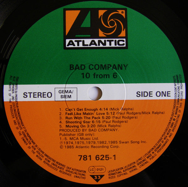 Bad Company (3) : 10 From 6 (LP, Comp)