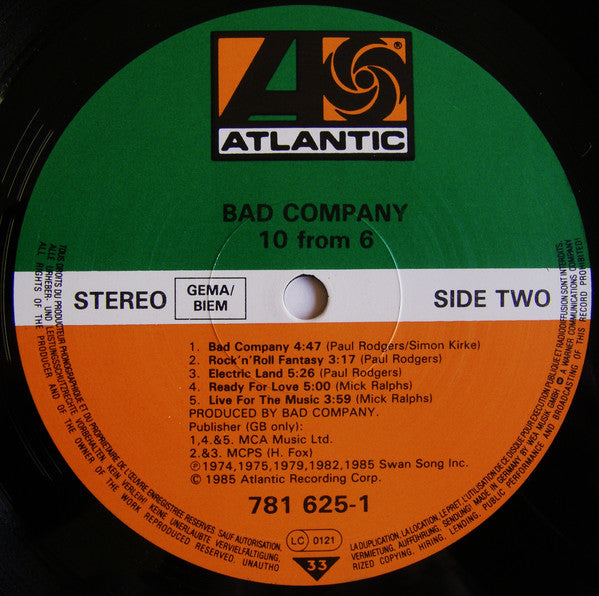 Bad Company (3) : 10 From 6 (LP, Comp)