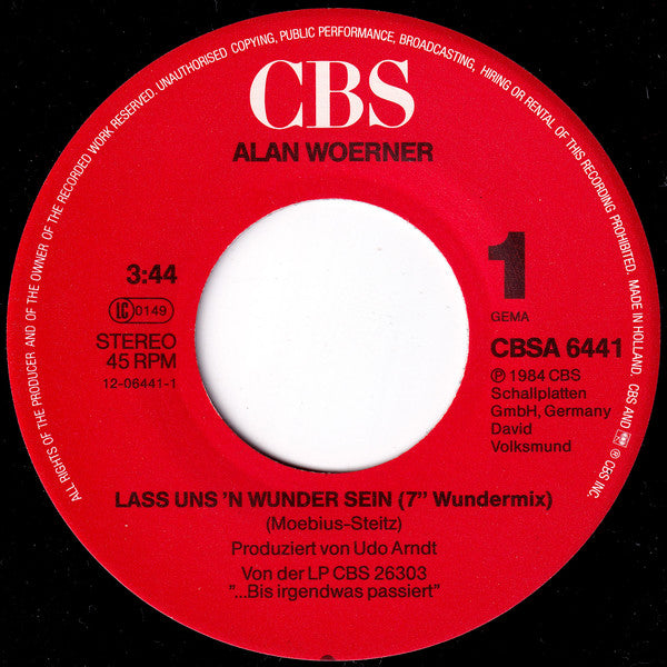 Alan Woerner : Lass Uns'n Wunder Sein (7" Wundermix) (7")