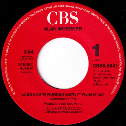 Alan Woerner : Lass Uns'n Wunder Sein (7" Wundermix) (7")