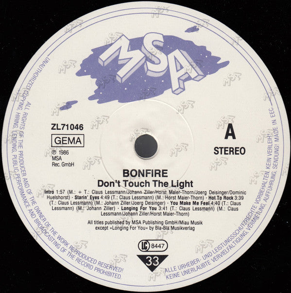 Bonfire : Don't Touch The Light (LP, Album)