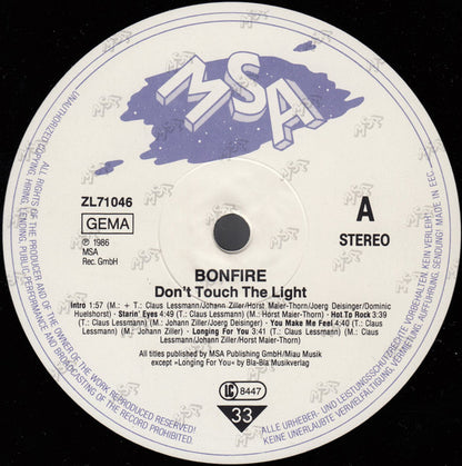 Bonfire : Don't Touch The Light (LP, Album)