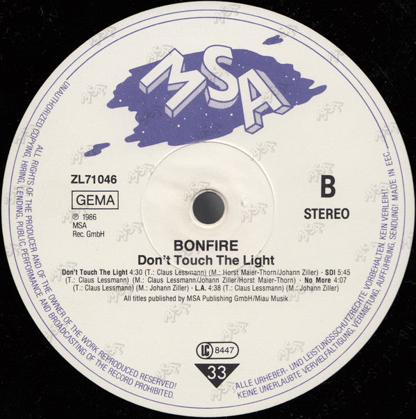 Bonfire : Don't Touch The Light (LP, Album)