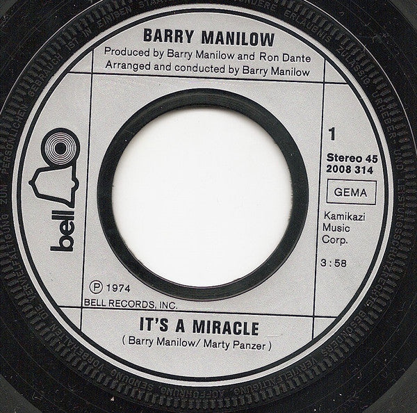 Barry Manilow : It's A Miracle / One Of These Days (7", Single)