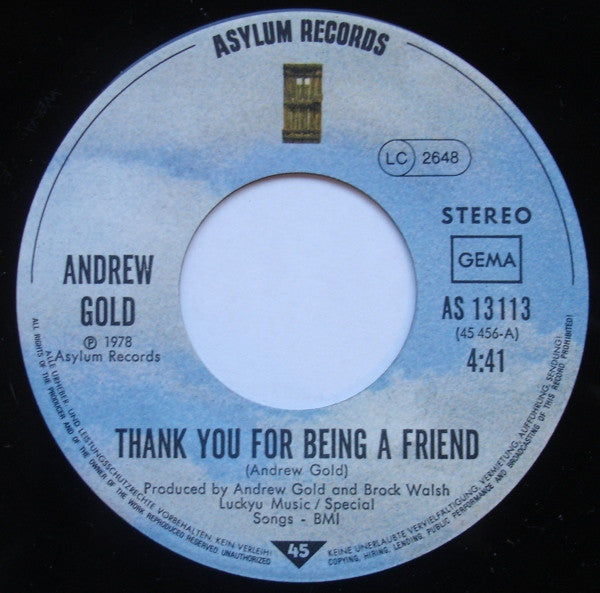 Andrew Gold : Thank You For Being A Friend (7", Single)