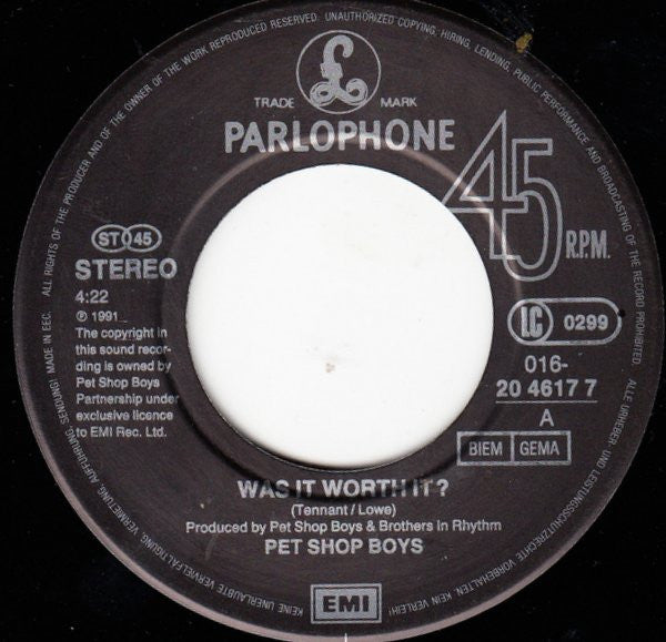 Pet Shop Boys : Was It Worth It? (7", Single)