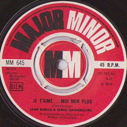 Jane Birkin & Serge Gainsbourg : Je T'aime...Moi Non Plus (7", Single, Mono, RE)