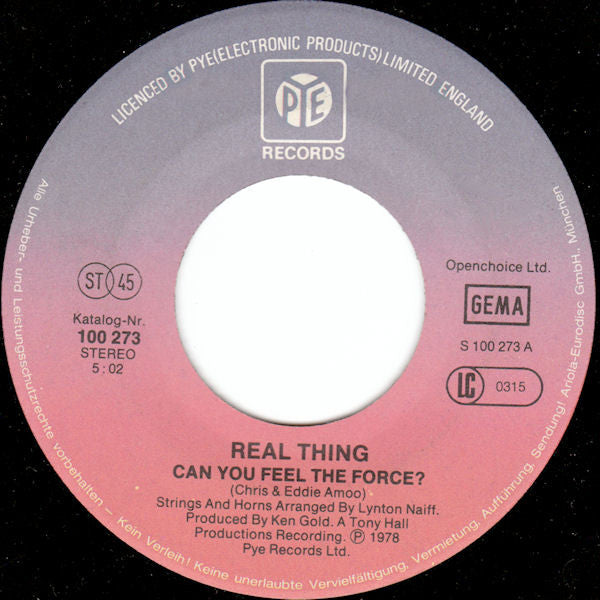 Real Thing* : Can You Feel The Force (7", Single)
