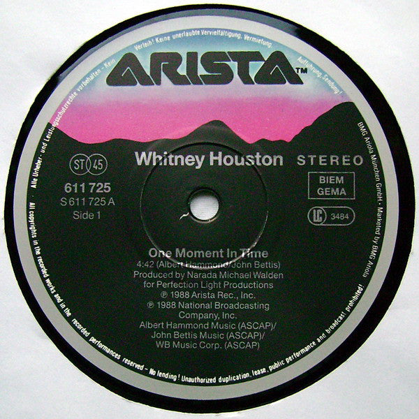 Whitney Houston : One Moment In Time (12", Maxi)