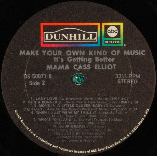 Mama Cass Elliot* : Make Your Own Kind Of Music - It's Getting Better (LP, Album, Mon)