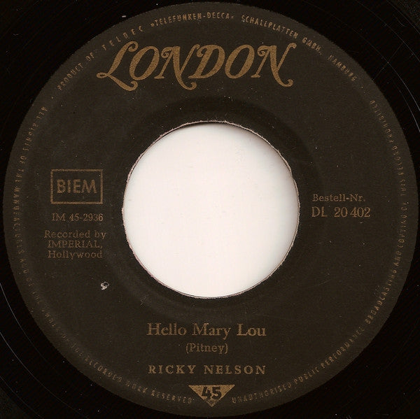Ricky Nelson (2) : Hello Mary Lou (7", Single, RP)