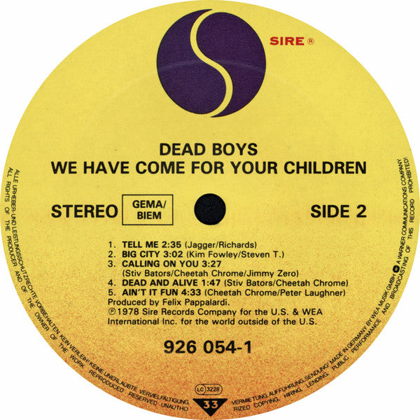 Dead Boys* : We Have Come For Your Children (LP, Album, RE)