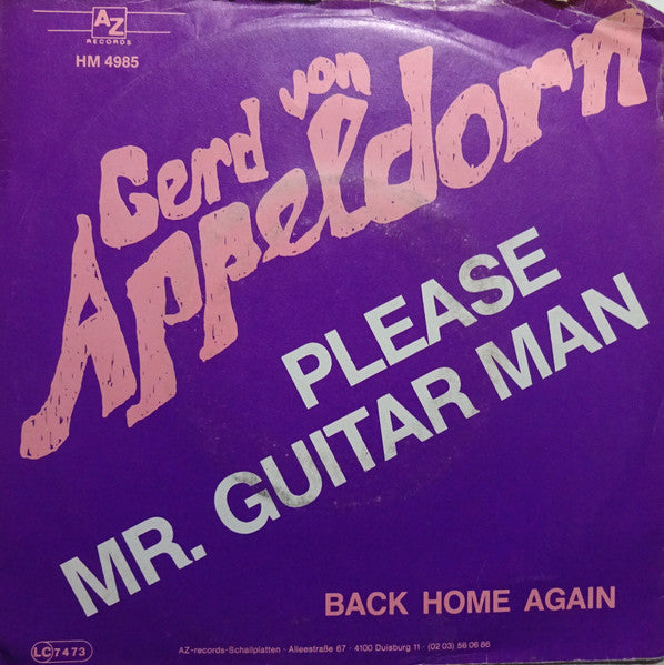 Gerd Von Appeldorn : Back Home Again (7", Single)