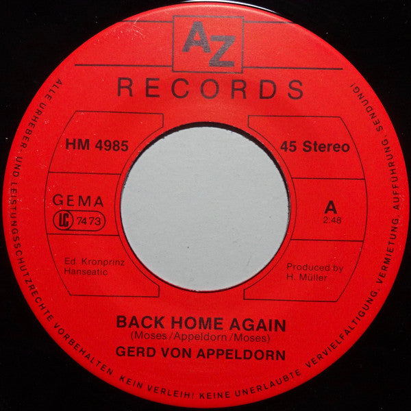 Gerd Von Appeldorn : Back Home Again (7", Single)