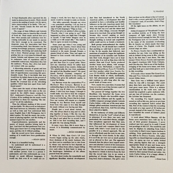Stan Getz & Joao Gilberto* Featuring Antonio Carlos Jobim : Getz/Gilberto (LP, Album, RE, 180)