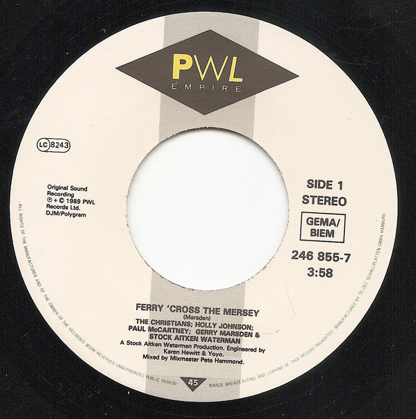 The Christians, Holly Johnson, Paul McCartney, Gerry Marsden & Stock Aitken Waterman* : Ferry 'Cross The Mersey (7", Single)