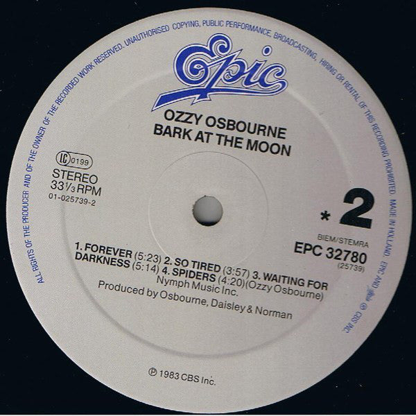 Ozzy Osbourne : Bark At The Moon (LP, Album, RE, RP)