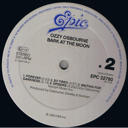 Ozzy Osbourne : Bark At The Moon (LP, Album, RE, RP)