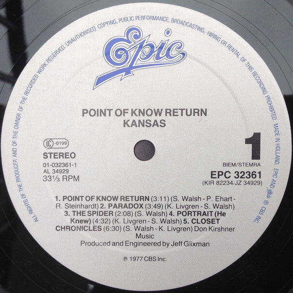 Kansas (2) : Point Of Know Return (LP, Album, RE)