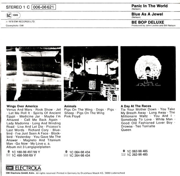 Be Bop Deluxe : Panic In The World (7", Single)