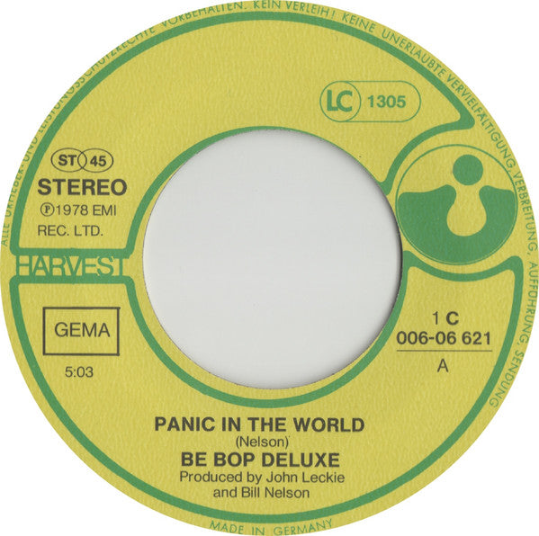 Be Bop Deluxe : Panic In The World (7", Single)