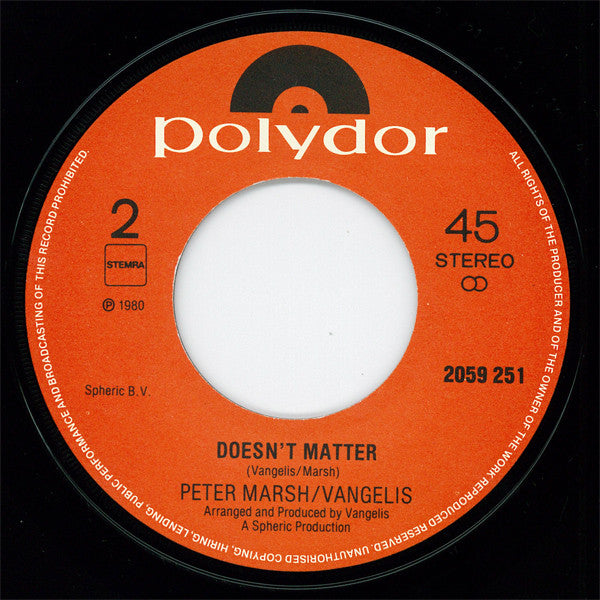 Peter Marsh & Vangelis : Don't Be Foolish (7", Single)
