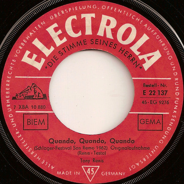 Tony Renis : Quando, Quando, Quando (7", Single)