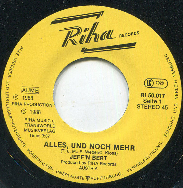 Jeff'N Bert : Alles, Und Noch Mehr (7", Single)