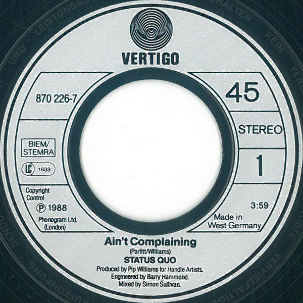 Status Quo : Ain't Complaining (7", Single, Mou)