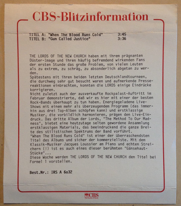 The Lords* : When The Blood Runs Cold (Special Remix) (7", Single)