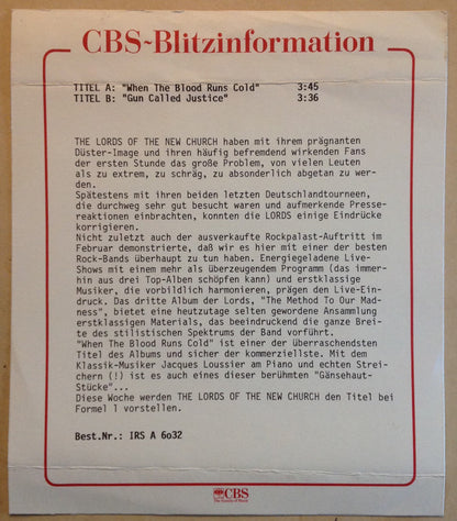 The Lords* : When The Blood Runs Cold (Special Remix) (7", Single)