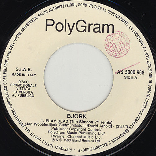 Bjork* / Wet Wet Wet : Play Dead / Cold Cold Heart (7", Jukebox, Promo)